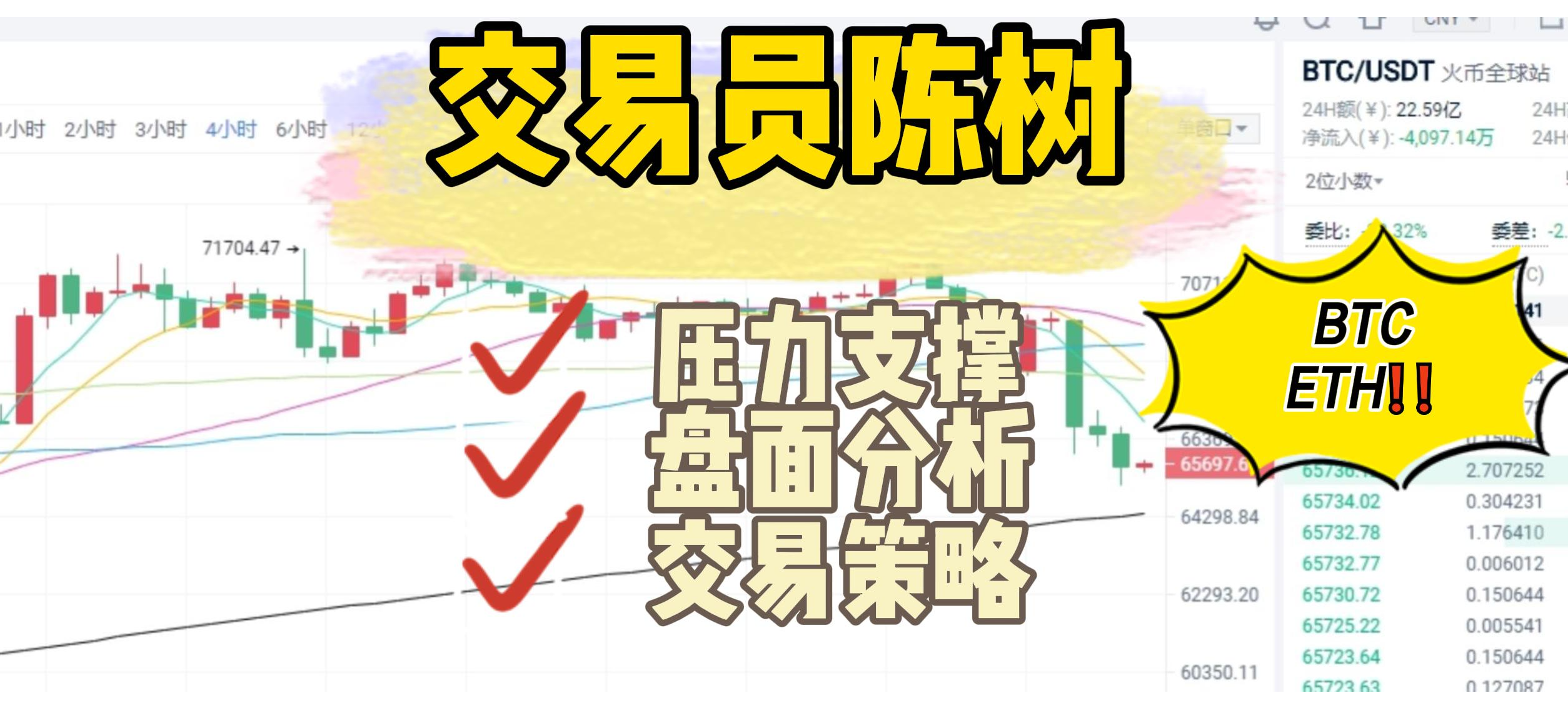 分析师陈树 ：1.16比特币以太坊昨日策略再度获利，关注回踩力度