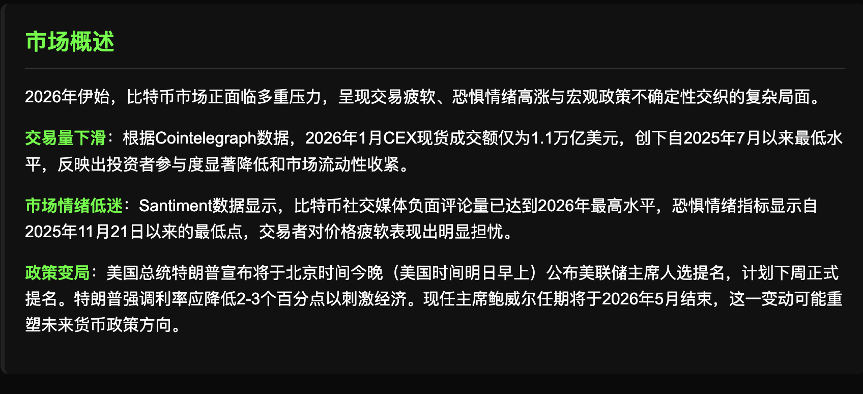 恐惧蔓延,交易低迷:2026年比特币市场在美联储变局前挣扎_aicoin_图1 恐惧蔓延,交易低迷:2026年比特币市场在美联储变局前挣扎_aicoin_图1
