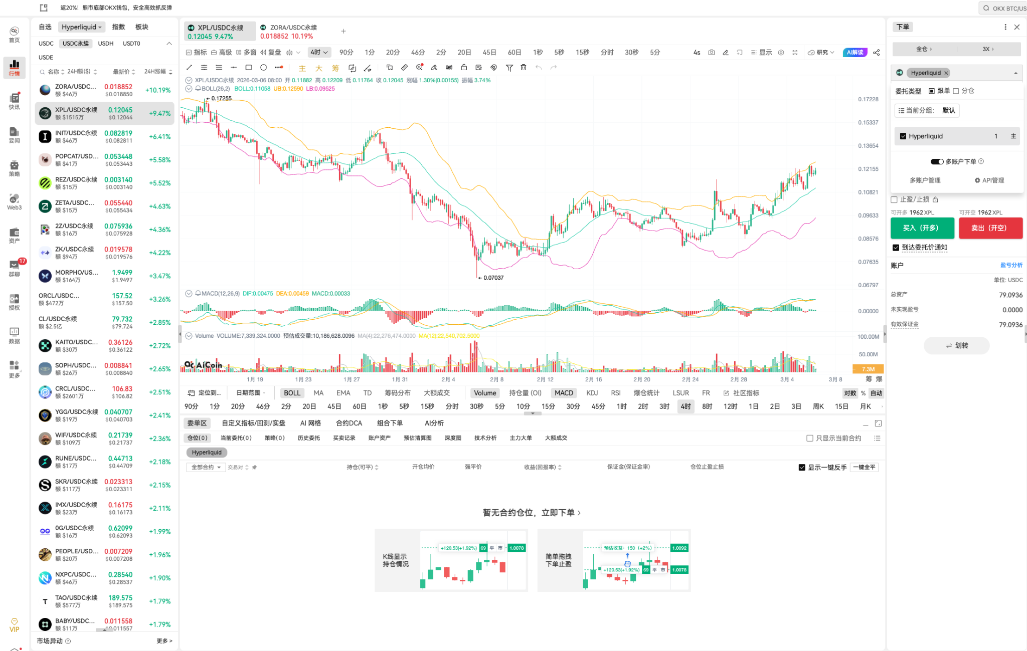 XPL永续在Hyperliquid上暴拉9.47%！AiCoin多账户下单助你一键同步开仓_aicoin_图1