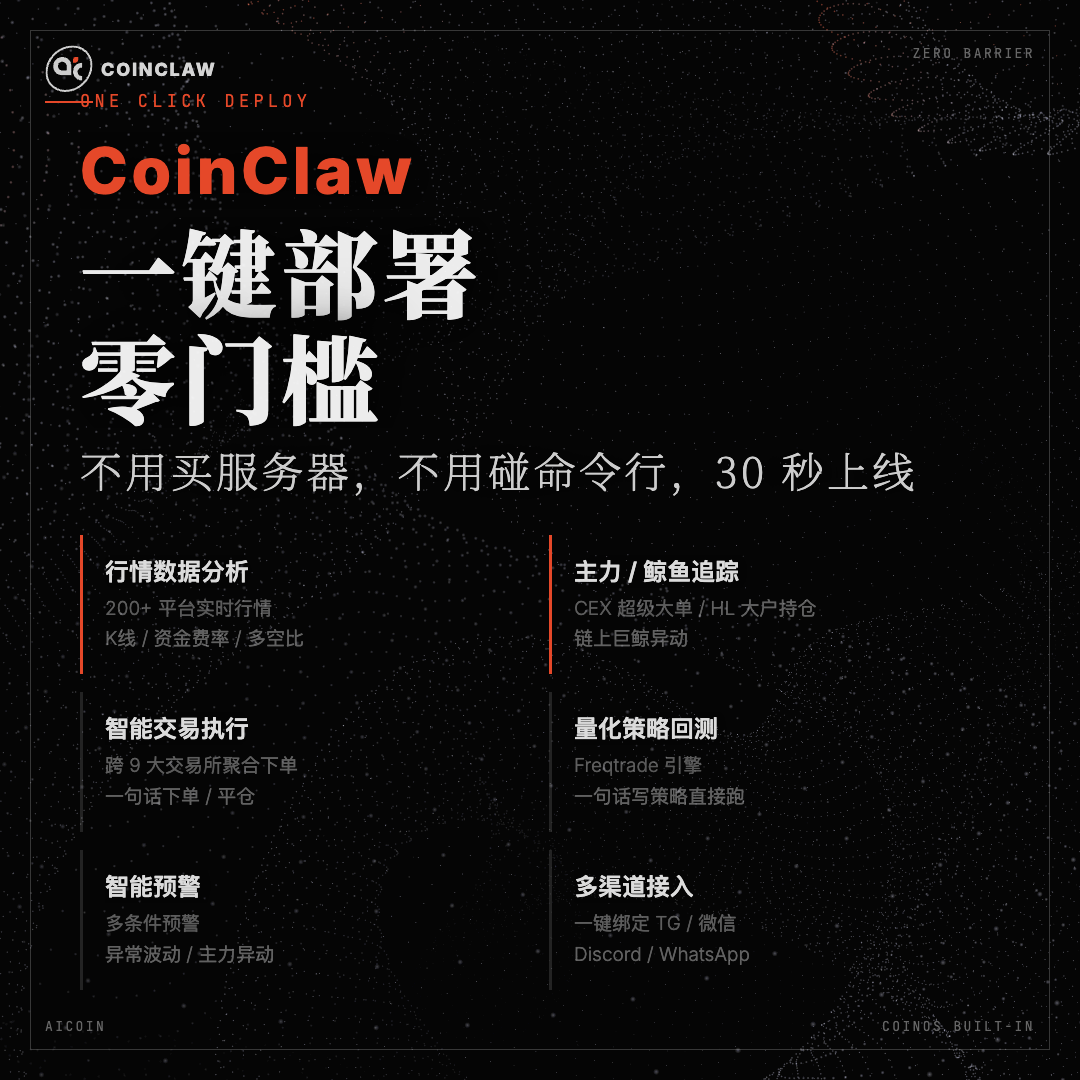 CoinClaw 上线：不用写代码，30 秒拥有你的专属 AI 交易助手