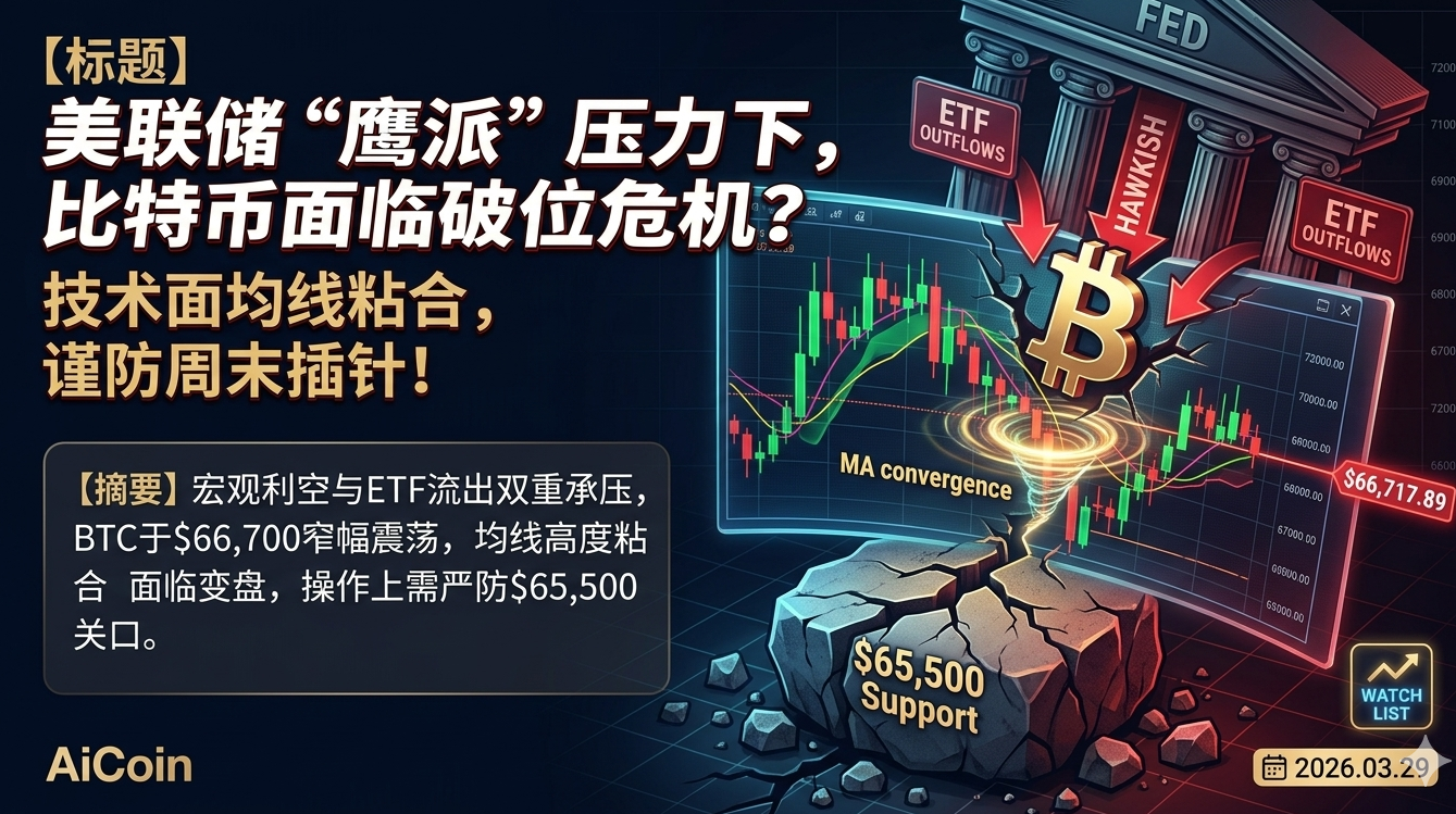 美联储“鹰派”压力下，比特币面临破位危机？技术面均线粘合，谨防周末插针！