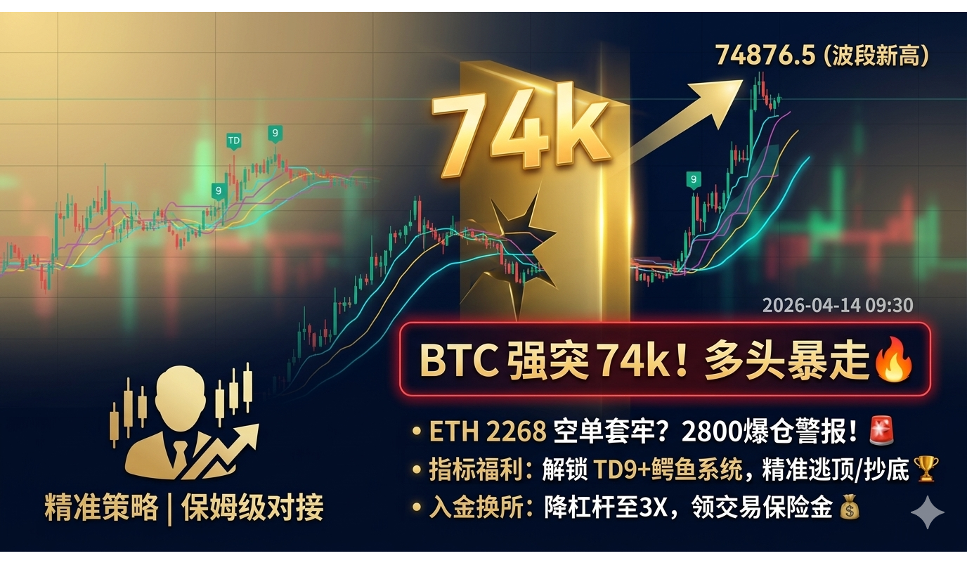 74k 关口强势突破，减半前狂欢还是最后诱多？