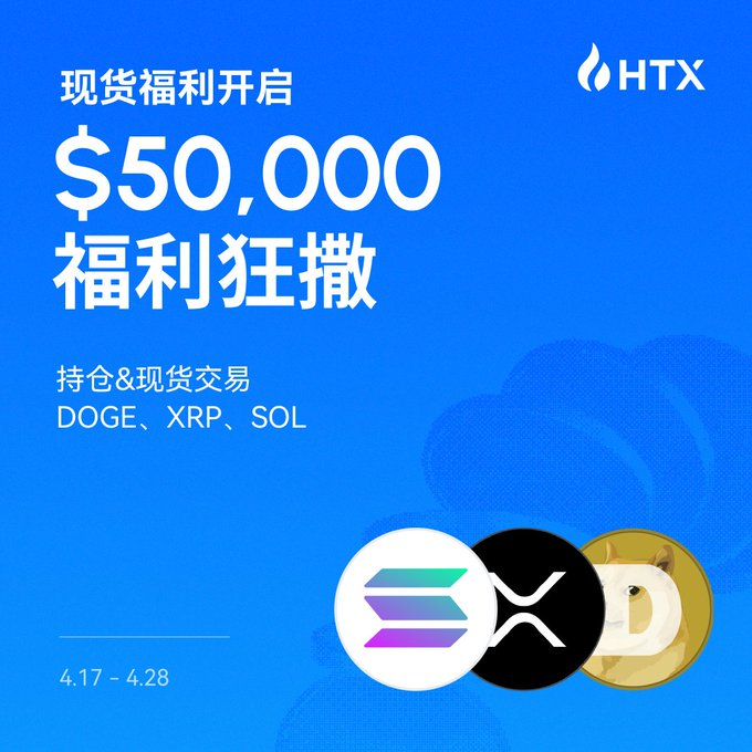 打卡领奖！！火币HTX 现货福利季💎：持仓交易 DOGE、XRP、SOL 瓜分 $50,000 奖励！_aicoin_图1