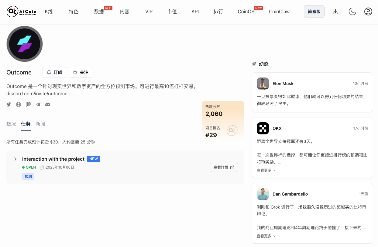 空投雷达:Outcome,预测市场+AI 赛道王炸!_aicoin_图3 空投雷达:Outcome,预测市场+AI 赛道王炸!_aicoin_图3