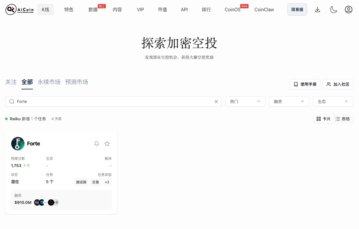 空投雷达：Forte 明牌积分空投终极埋伏