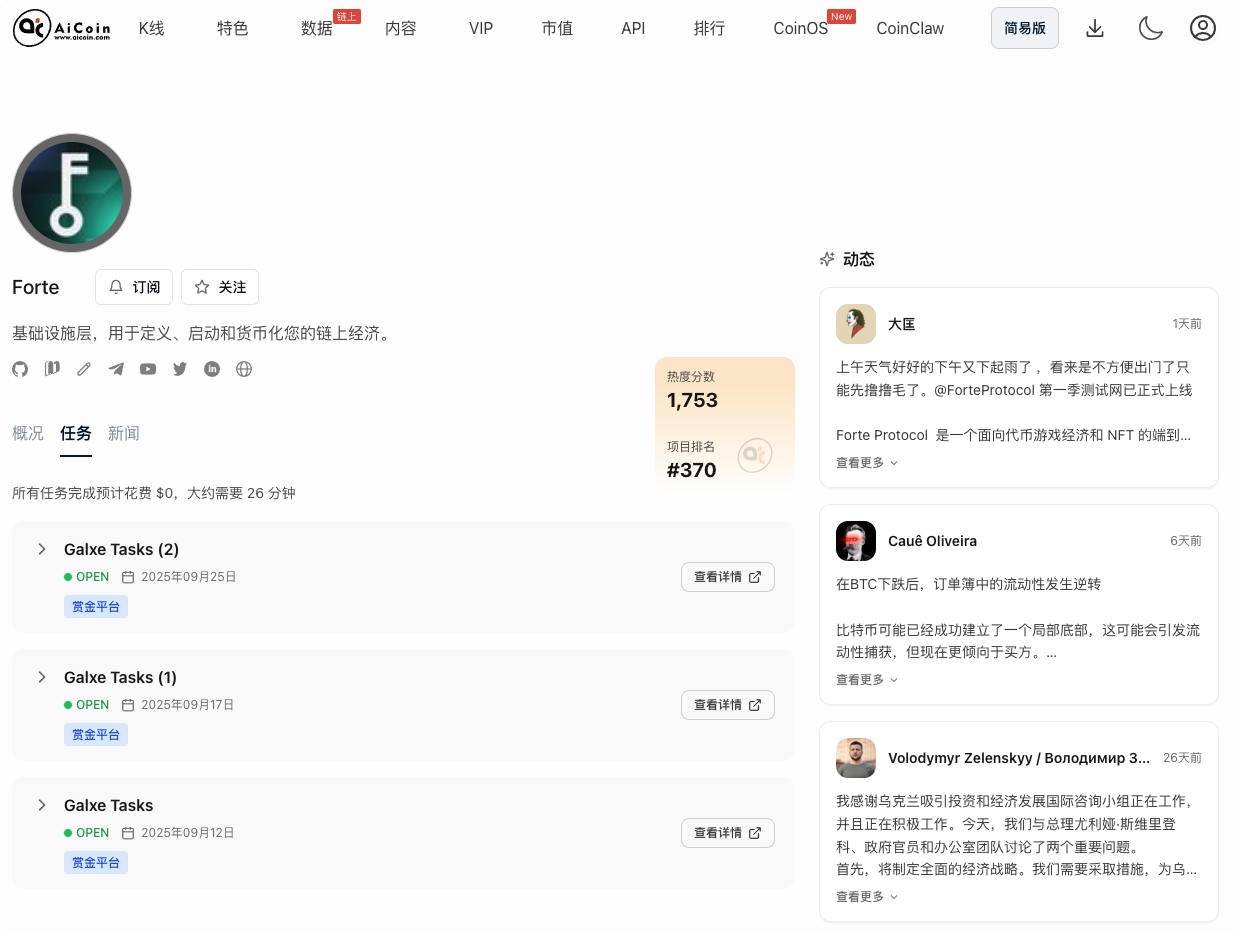 空投雷达:Forte 明牌积分空投终极埋伏_aicoin_图3 空投雷达:Forte 明牌积分空投终极埋伏_aicoin_图3