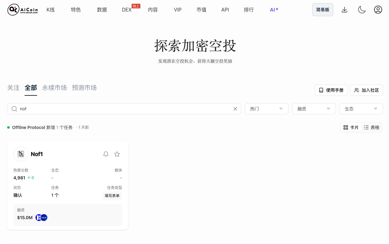 空投雷达： Nof1 积分指南_aicoin_图1