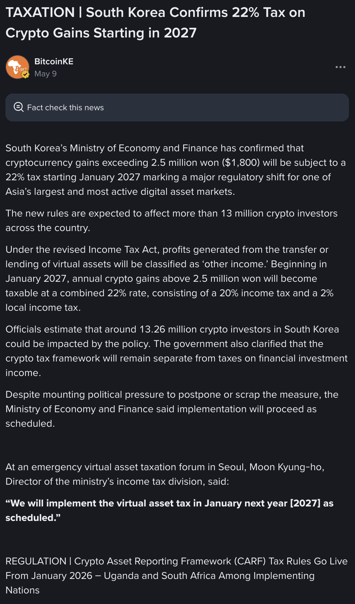 韩国加密市场迎终极洗牌！22%巨税刀落地，1500万币民彻夜无眠_aicoin_图2