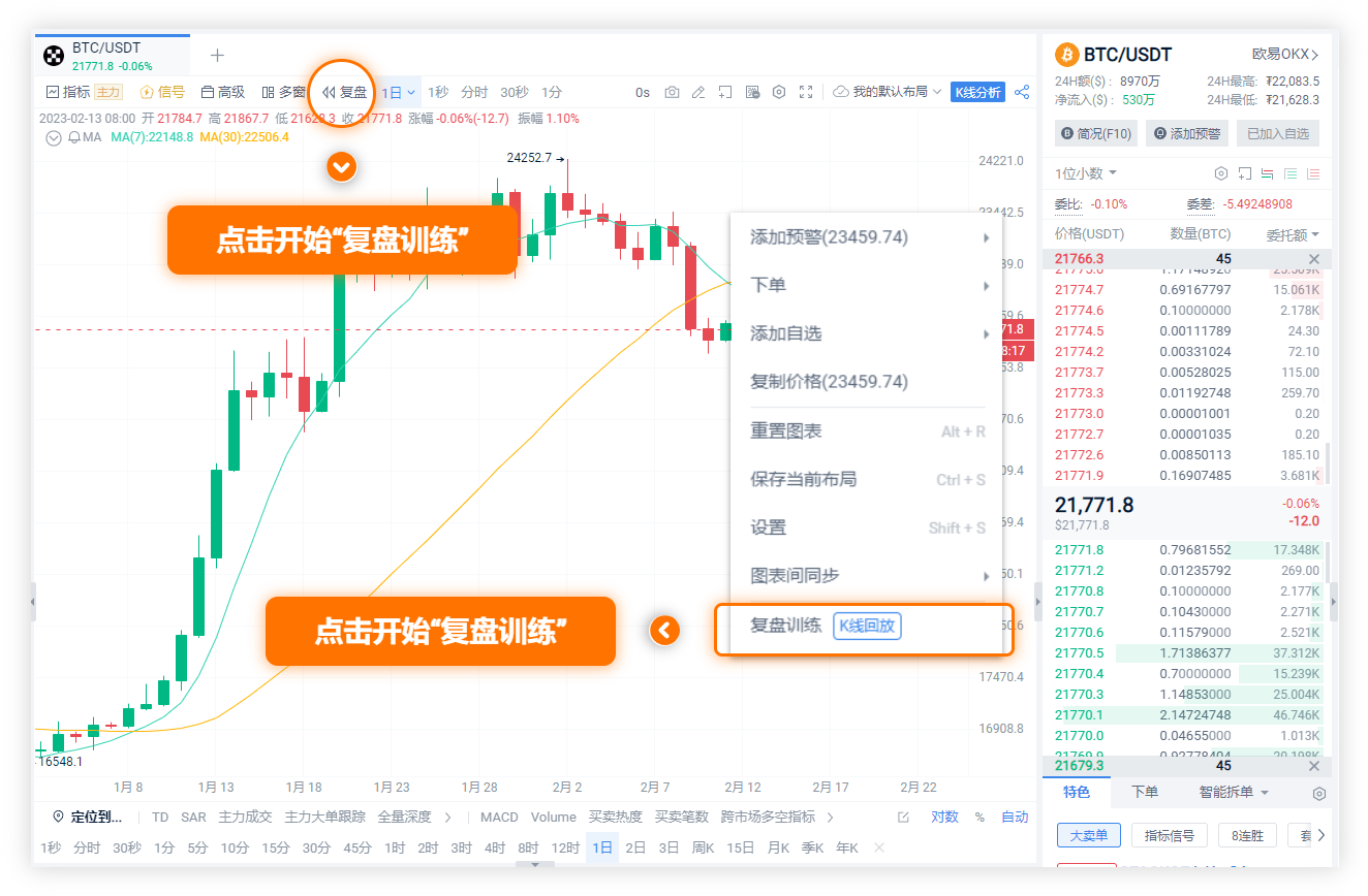 K线复盘训练功能----把历史行情变成你的交易训练场_aicoin_图1
